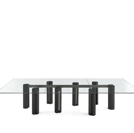 Tavolo Simpòdio System W in cristallo con base in massello di frassino di Gallotti&Radice