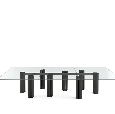 Tavolo Simpòdio System W in cristallo con base in massello di frassino di Gallotti&Radice