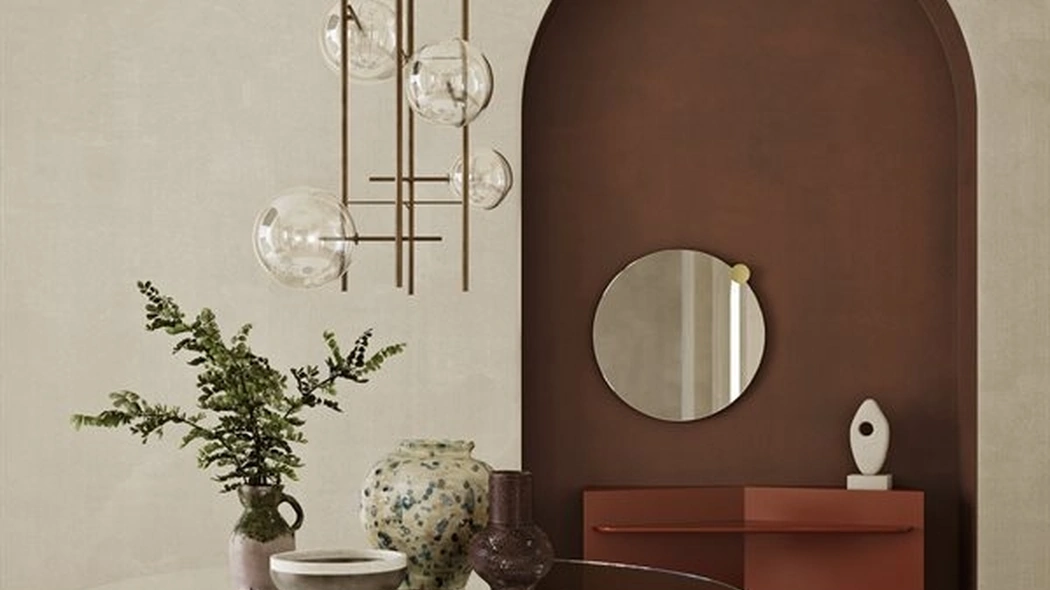 Tavolo rotondo Simpòdio con piano in cristallo e basi in cemento alleggerito color avorio di Gallotti&Radice