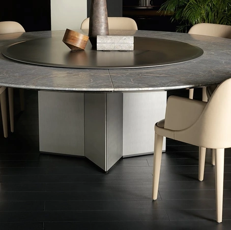 Tavolo Yol Seet con piano in marmo e base in legno rivestita in cristallo di Gallotti&Radice