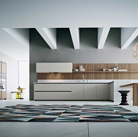 Cucina Moderna Area 22 Gola con penisola in laccato e noce canaletto con top in marmo di Dibiesse