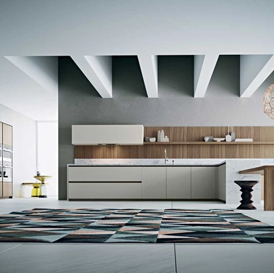 Cucina Moderna Area 22 Gola con penisola in laccato e noce canaletto con top in marmo di Dibiesse
