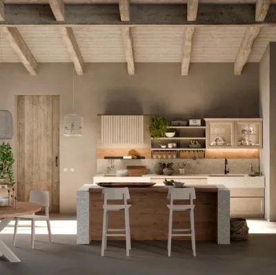 Cucina Moderna con isola in legno e Gres Porcellanato Atelier Cottage di Callesella