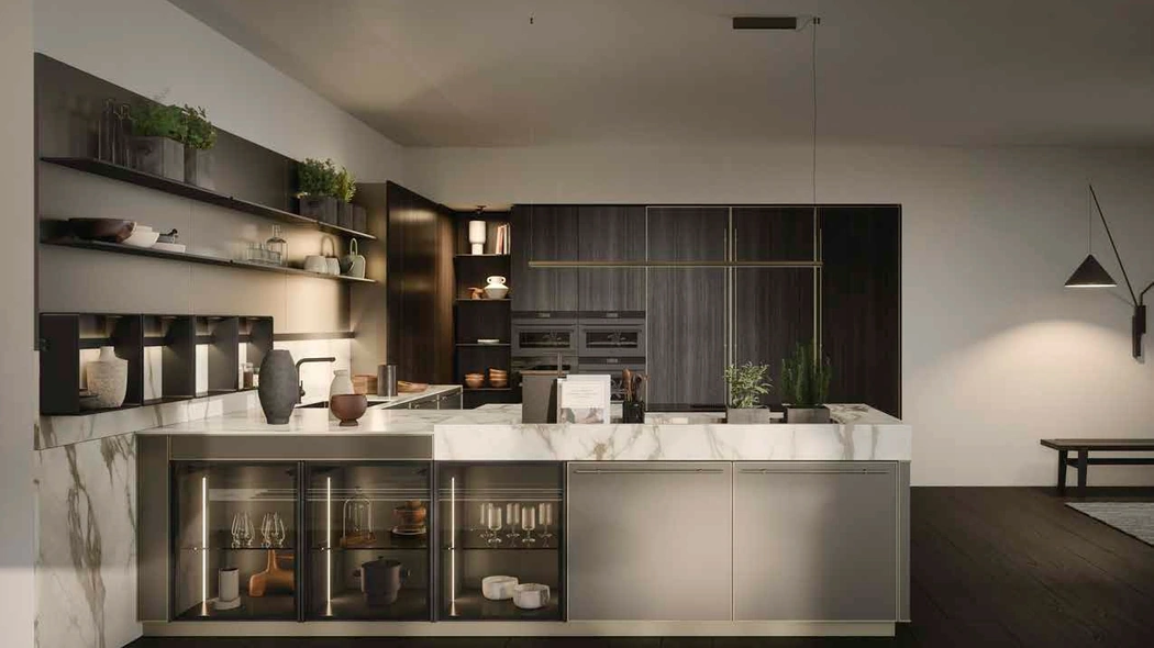 Cucina Moderna Coco Light con penisola in laccato metal di Dibiesse