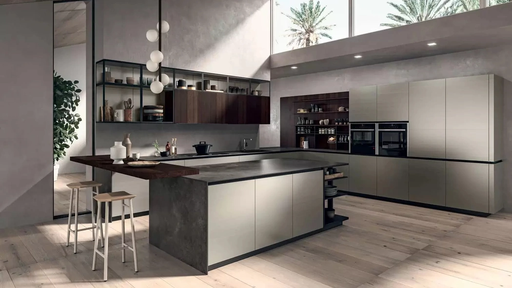 Cucina Moderna Area 22 Job con penisola in laccato metallizzato di Dibiesse