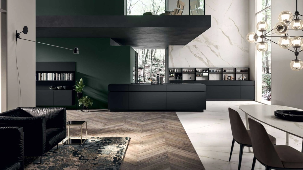 Cucina Moderna GI30 con penisola in laccato Nero opaco di Dibiesse