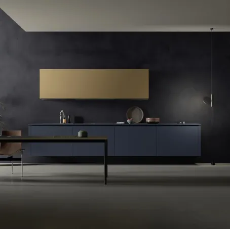 Cucina Moderna lineare sospesa M2 Goccia in Fenix Blu di Meson's Cucine