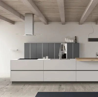 Cucina Moderna M2 Linea Grigio Efeso con penisola in Quercia Tavolato di Meson's Cucine