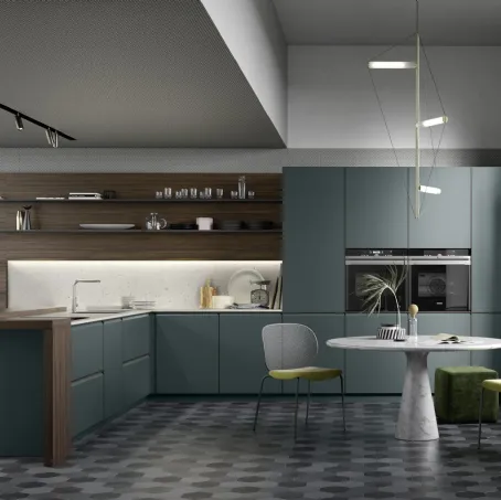 Cucina su misura lineare M2 Goccia in Fenix Verde di Meson's Cucine
