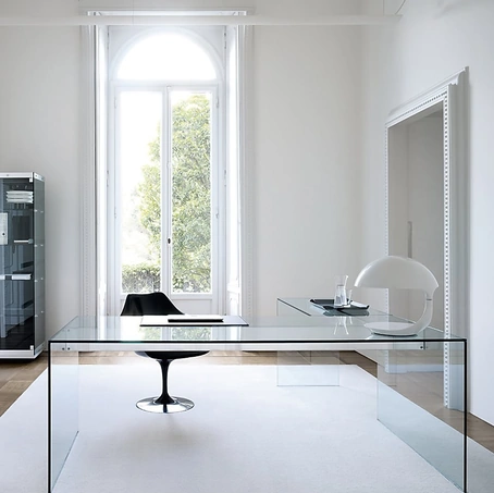 Scrivania Direzionale in cristallo trasparente Air Desk L di Gallotti&Radice