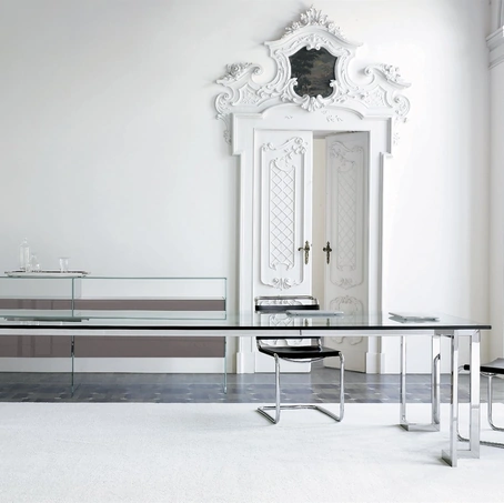 Scrivania operativa in cristallo con struttura in acciaio inox Lord di Gallotti&Radice