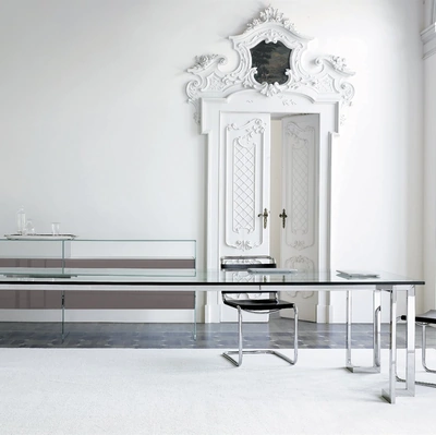Scrivania operativa in cristallo con struttura in acciaio inox Lord di Gallotti&Radice