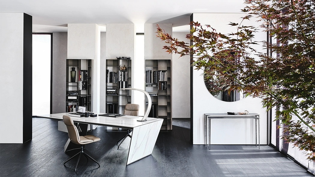 Scrivania direzionale in ceramica Marmi e acciaio Nasdaq Keramik di Cattelan Italia