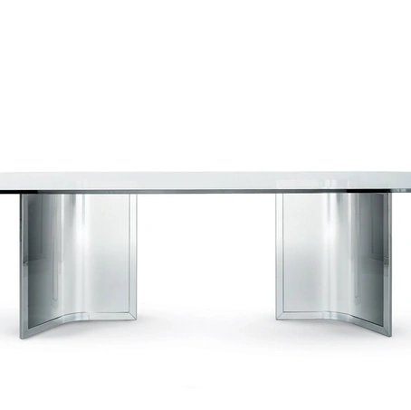 Scrivania operativa con piano in cristallo e base in acciaio inox Raj di Gallotti&Radice