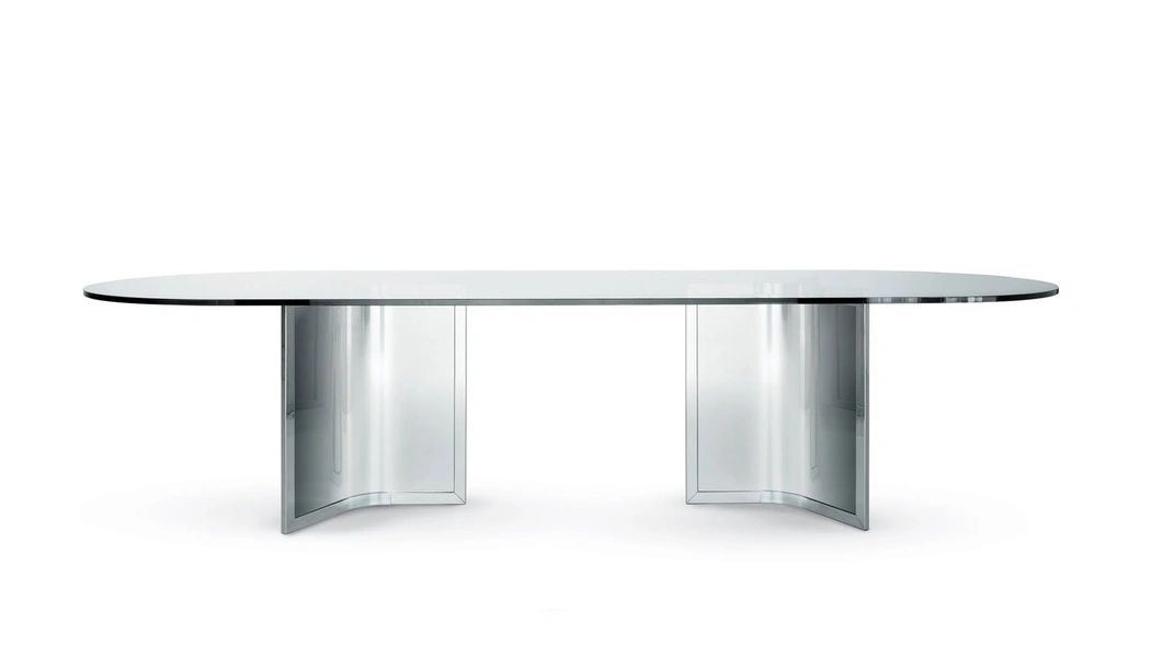 Scrivania operativa con piano in cristallo e base in acciaio inox Raj di Gallotti&Radice