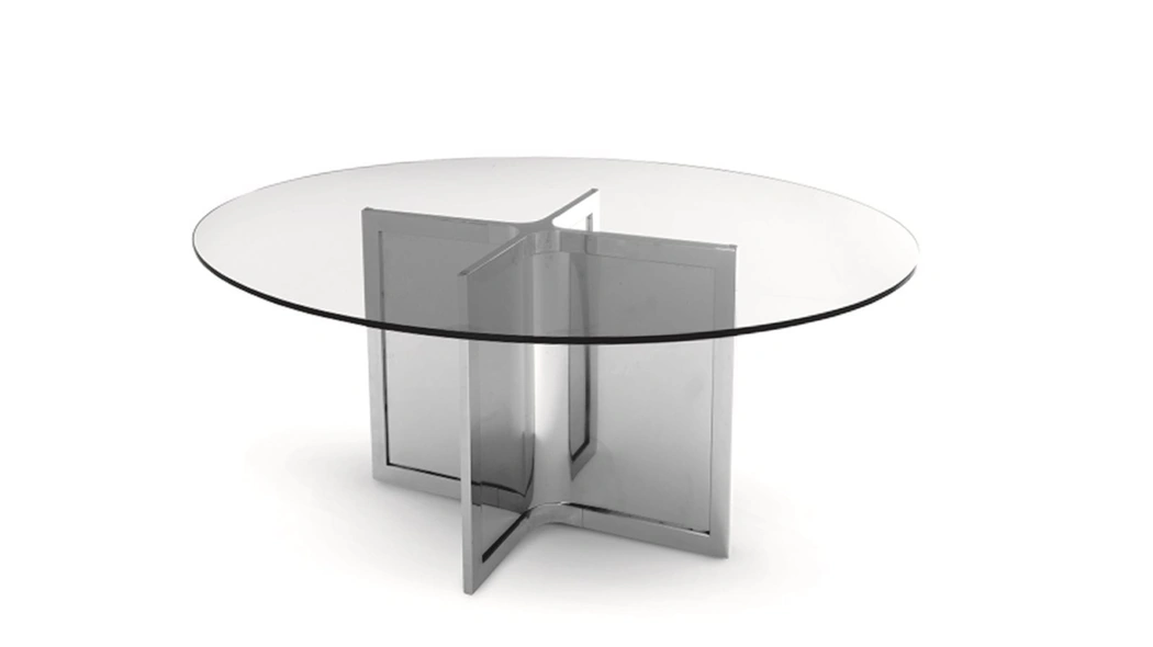 Scrivania operativa con piano rotondo in cristallo e base in acciaio inox Raj di Gallotti&Radice