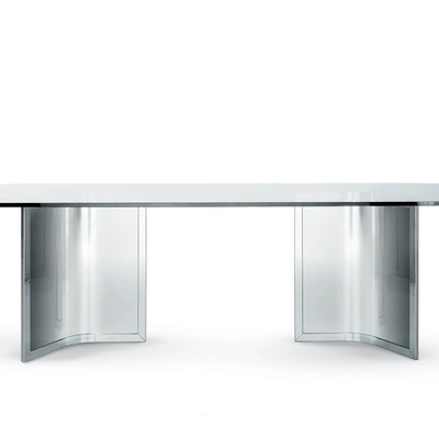 Scrivania operativa con piano in cristallo e base in acciaio inox Raj di Gallotti&Radice