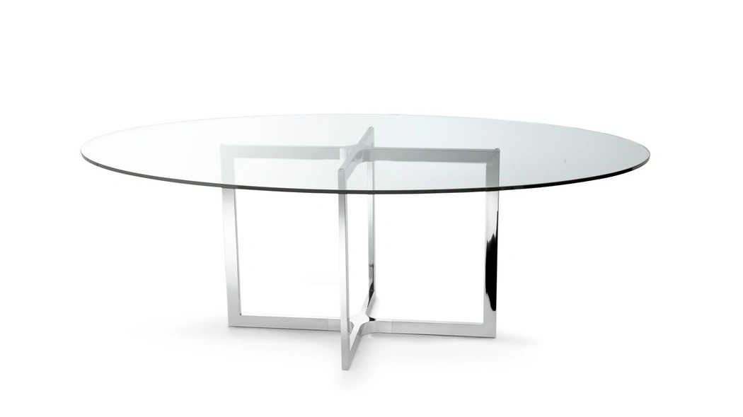 Scrivania operativa in cristallo ovale con base in acciaio inox Raj Light di Gallotti&Radice